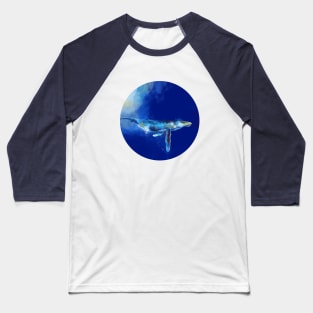 Deep Blue Whale - Ocean Digital Art Baseball T-Shirt